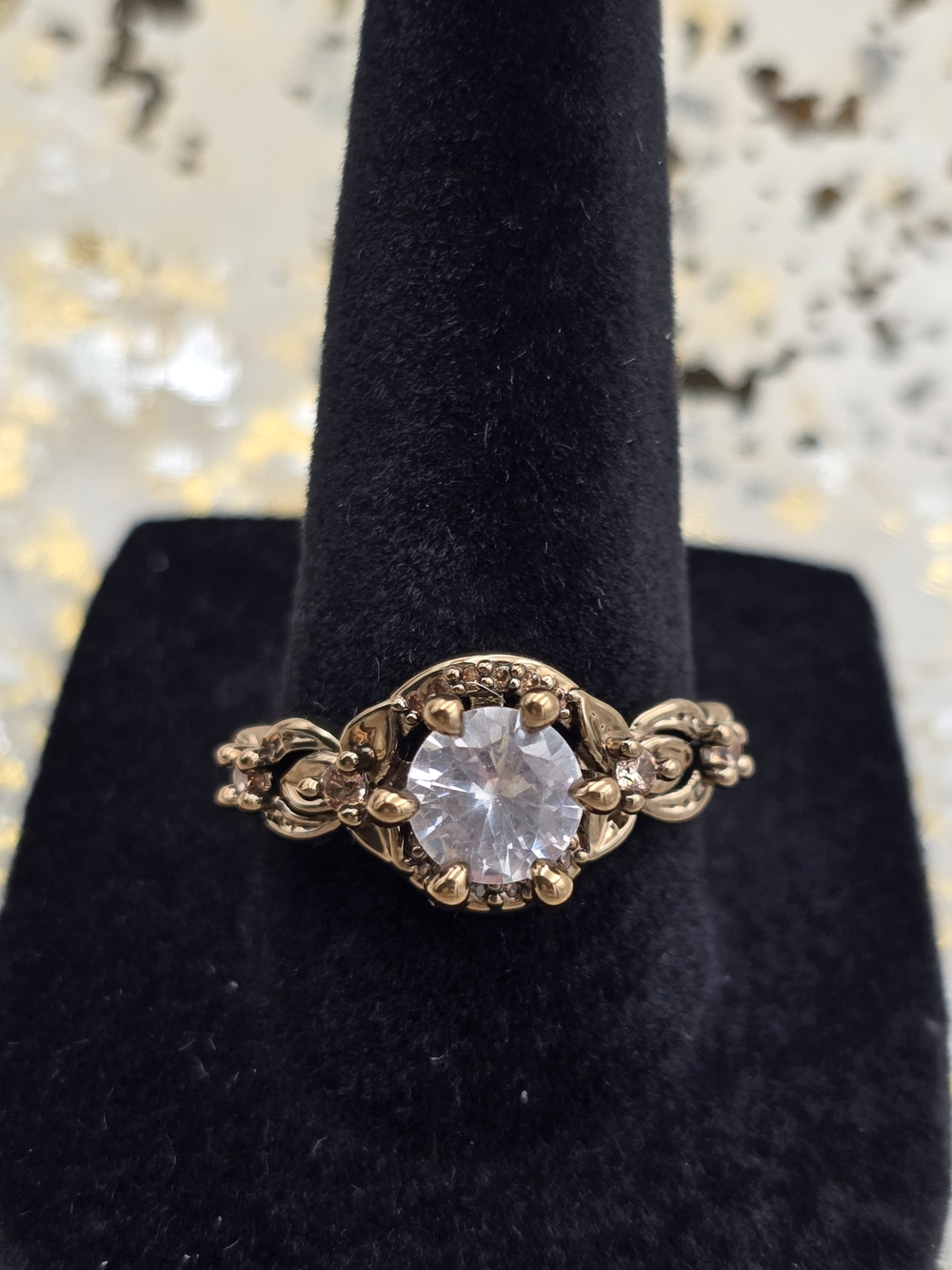 Size 8½ Filigree Women's Ring Antiqued Broze Tone Rhodium Plated Cubic Zirconia